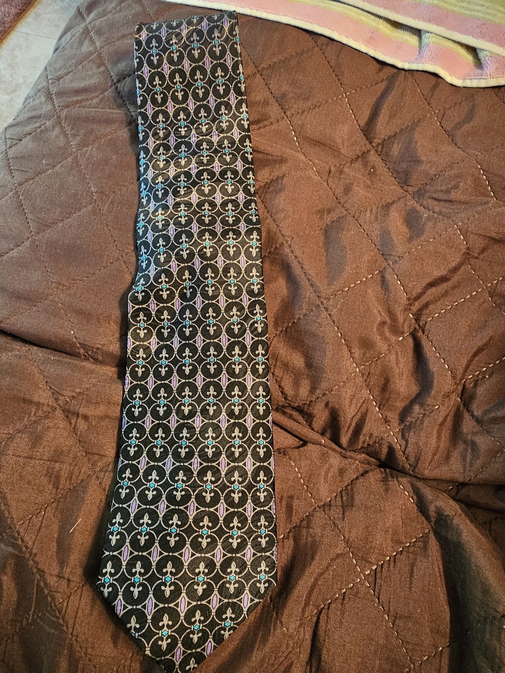 Siena Studio Black Silk Tie with Purple and Teal Motif